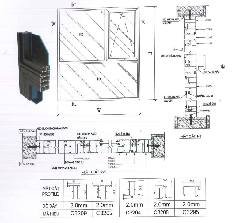 bản vẽ cửa sổ mở hất XF55