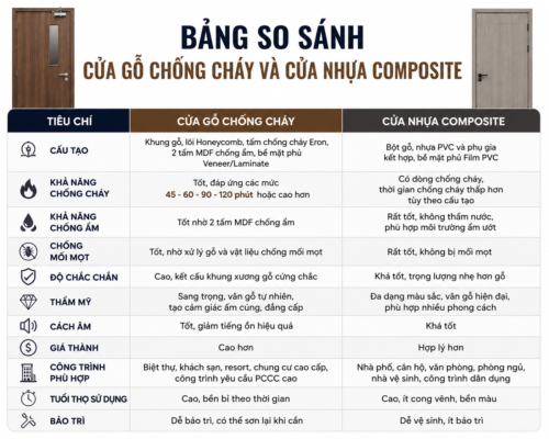 So sánh cửa gỗ chống cháy và cửa nhựa Composite